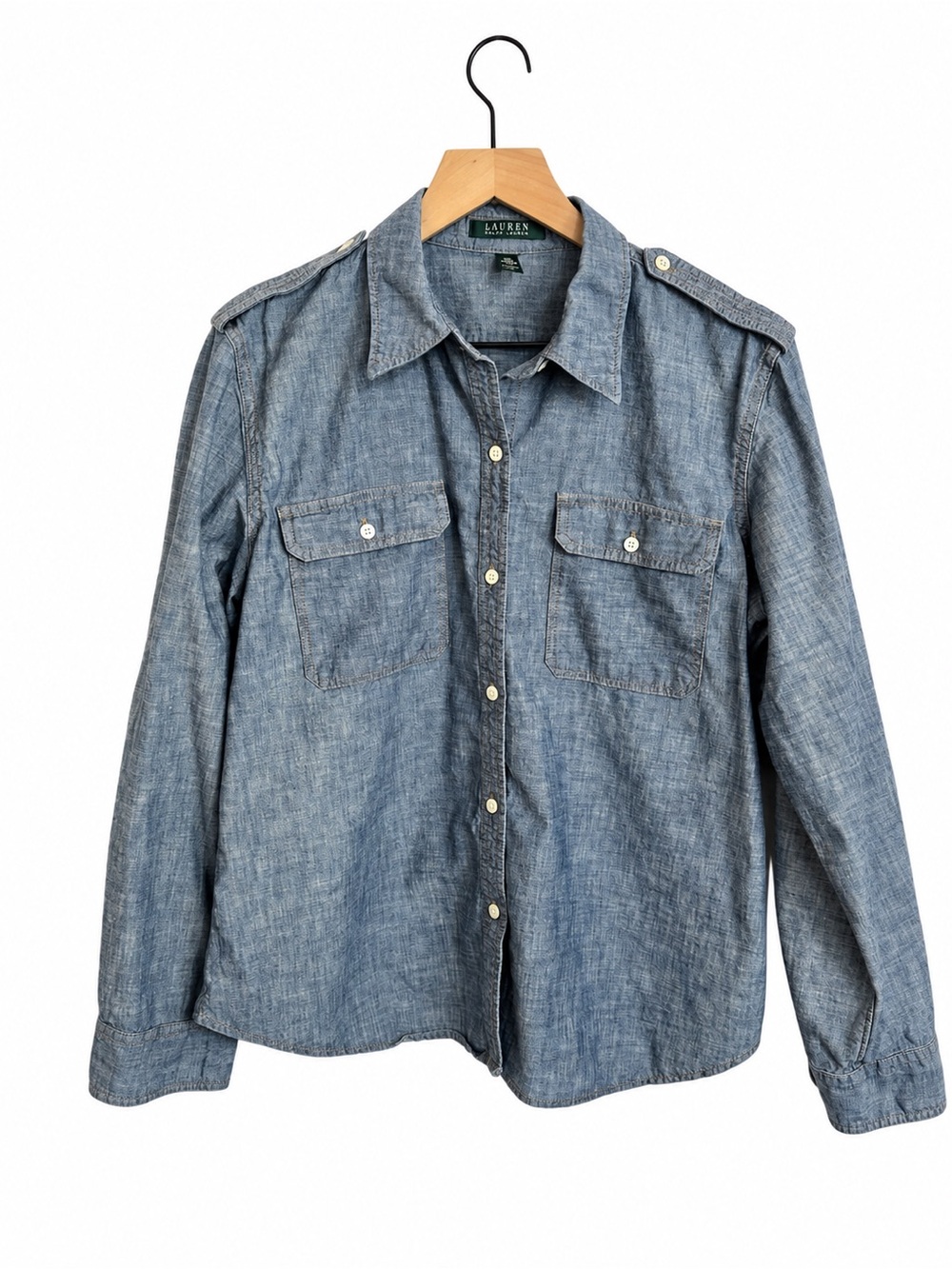 Lauren Ralph Lauren Chambray Utility Shirt XL Roll Tab Cotton Button Down